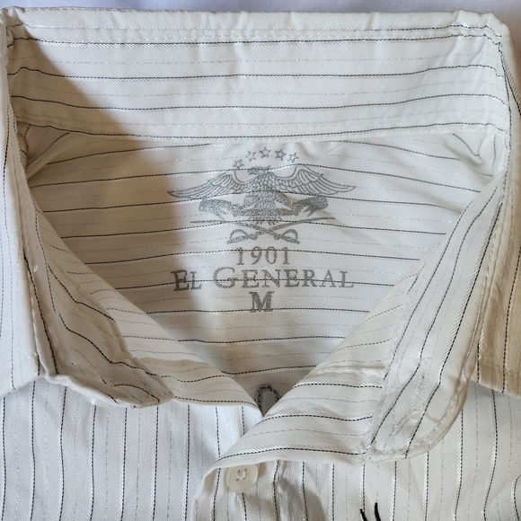 El General 1901 Men's Medium Button Shirt White Half Sleeve Embroidered Western - Picture 6 of 8